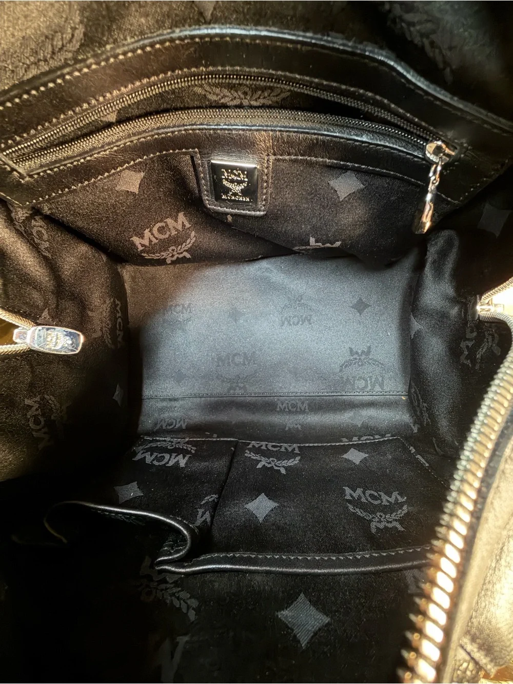 MCM Black Monogram Satchel Boston with Green-Silver-Orange MCM Charm